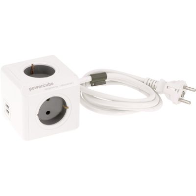 Stekkerdoos Powercube 4-voudig + 2x USB Stekkerdoos