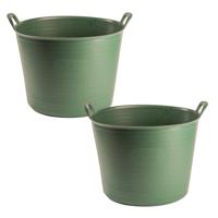 Flexibele kuip of emmer - 2x - groen - 42 liter - stevig kunststof - 45 x 38 cm