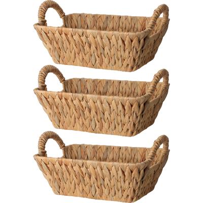 Broodmand - 3x - gevlochten riet - naturel - 30 x 20 x 11 cm