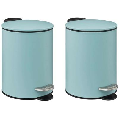 5Five kleine pedaalemmer - 2x - metaal - ijsblauw - 3L - 16 x 25 cm - Badkamer