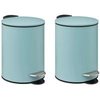 5Five kleine pedaalemmer - 2x - metaal - ijsblauw - 3L - 16 x 25 cm - Badkamer