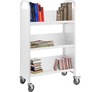 VEVOR boekenwagen, 90kg bibliotheekwagen, 125x75x35mm rollende boekenwagen, enkelzijdige V-vormige schuine planken met afsluitbare ca. 10 cm wielen voor thuisplanken, kantoor, school, boekenwagen wit