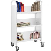 VEVOR boekenwagen, 90kg bibliotheekwagen, 125x75x35mm rollende boekenwagen, enkelzijdige V-vormige schuine planken met afsluitbare ca. 10 cm wielen voor thuisplanken, kantoor, school, boekenwagen wit