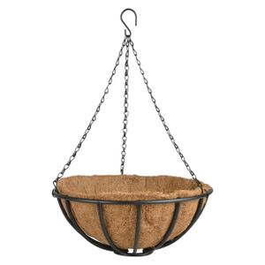 Metalen hanging basket / plantenbak zwart met ketting 35 cm - hangende bloemen