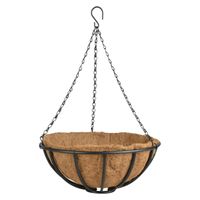 Metalen hanging basket / plantenbak zwart met ketting 35 cm - hangende bloemen - thumbnail