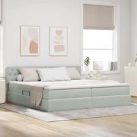 Bed met LED -striplichten Lichtgrijs 200 x 200 cm Fluweel