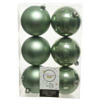 6x Kunststof kerstballen glanzend/mat salie groen 8 cm kerstboom versiering/decoratie   - - thumbnail
