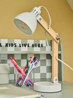 Gelede tafellamp van hout en metaal wit