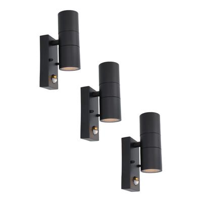 Set van 3 Blenda Wandlamp Zwart - 2700K Warm Wit - 8 watt 690 lumen - Bewegingssensor en Schemerschakelaar - IP44 Waterdicht - Up & Downlight voor buiten