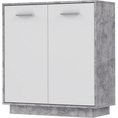 PILVI Opbergmeubel met 2 deuren - Wit en lichtgrijs beton - B 82,9 x D 34,2 x H 88,1 cm