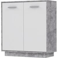 PILVI Opbergmeubel met 2 deuren - Wit en lichtgrijs beton - B 82,9 x D 34,2 x H 88,1 cm