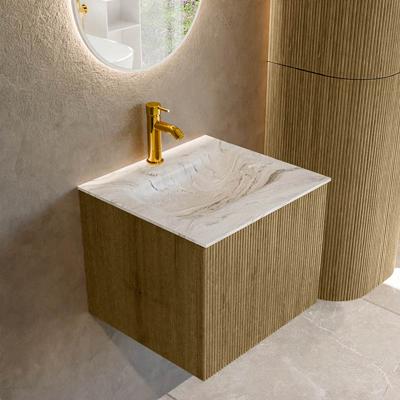 Badmeubel Mondiaz Kurve-Dlux | 50 cm cm | Meubelkleur Dusk | Wastafelkleur Glace | Solid surface | Wasbak midden spoelbak | 1 kraangat