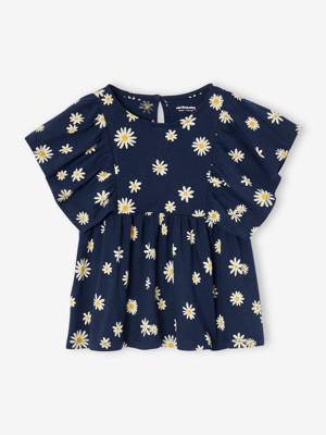 Shirt-blouse voor meisjes met motiefjes marineblauw