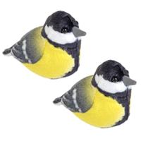 Wild Republic Pluche koolmees - 2x - 14 cm - vogel knuffel - met geluid
