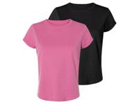 esmara 2 dames-T-shirts (XS (32/34), Zwart/roze)