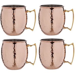 4x Cocktailbeker/cocktailglas Moscow Mule 450 ml gehamerd koper