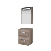 Basic-Line Premium 46 Badkamermeubelset - 50 x 46 cm - Met Grepen - 2 Lades - Wastafelblad - Spiegelkast met LED Verlichting - Scotch Oak