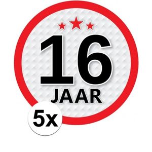 5x 16 Jaar leeftijd stickers rond 15 cm verjaardag versiering