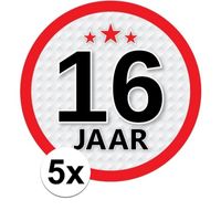 5x 16 Jaar leeftijd stickers rond 15 cm verjaardag versiering - thumbnail