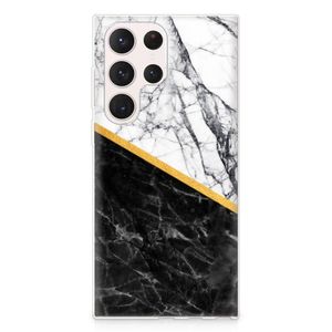 Samsung Galaxy S23 Ultra TPU Siliconen Hoesje Marmer Wit Zwart - Origineel Cadeau Man