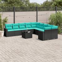 11-delige Loungeset met kussens poly rattan zwart
