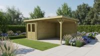 Classicline Blokhut Utrecht vuren groen geïmpregneerd 200x300 cm + overkapping 300 cm- Lessenaarsdak- - Van Kooten