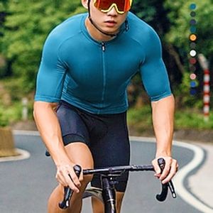 Voor heren Wielrenshirt Korte mouw Fietsen Shirt Kleding Bovenlichaam met 3 achterzakken Bergracen Wegwielrennen Ademend Sneldrogend Vochtregelerend Reflecterende strips Bos Groen Zwart Wit Polyester Lightinthebox