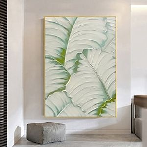 met de hand geschilderd groot origineel groen bananenblad olieverfschilderij op doek kleine frisse mintgroene kunst groene planten schilderij handgemaakte 3d bananenblad getextureerde kunst schilderij Lightinthebox
