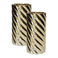 Bloemenvaas Twirly - 2x - spekje - goud - D9 x H19 cm - decoratieve vaas - bloemen/takken