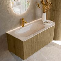 Badmeubel Mondiaz Kurve-Dlux | 105 cm | Meubelkleur Dusk | Wastafelkleur Meli | Solid surface | Wasbak linker zijde spoelbak | 1 kraangat