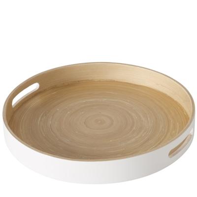 Dienblad/serveerblad Bambo - wit - rond - bamboe - met handvaten