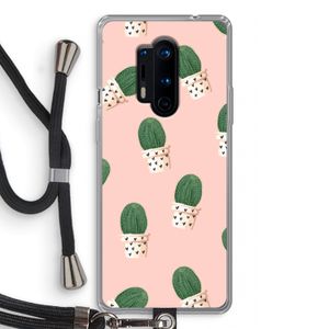 Cactusprint roze: OnePlus 8 Pro Transparant Hoesje met koord