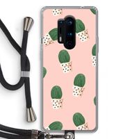 Cactusprint roze: OnePlus 8 Pro Transparant Hoesje met koord
