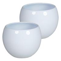 Floran Bloempot/plantenpot - Set van 2x stuks - keramiek - glanzend wit - Diameter 12.5 cm en Hoogte