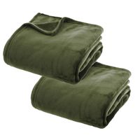 2x Stuks Fleece deken/fleeceplaid olijf groen 130 x 180 cm polyester