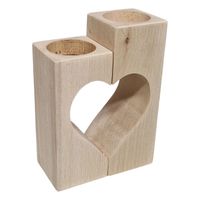 Playwood Waxinelichthouder hart motief beukenhout, 2dlg.