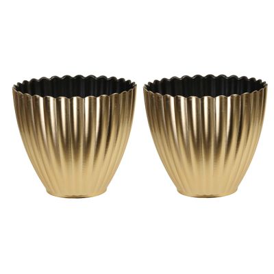 Plantenpot/bloempot - 2x - binnen - kunststof - goud - D13 x H12 cm