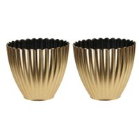 Plantenpot/bloempot - 2x - binnen - kunststof - goud - D13 x H12 cm