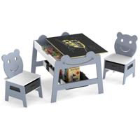 Kindertafel met 2 Stoelen 5-in-1 Schattige Kinderbureau Set met Omkeerbaar Schoolbord/Whiteboard 4 Haken Opbergruimte en Bakjes-Grijs-Model 2