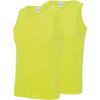 AWDis sport sintlet/tanktop - 2x - heren - Fluor geel - mouwloos - Polyester AWDis sport sintlet/tanktop - 2x - heren - Fluor geel - mouwloos - Polyester