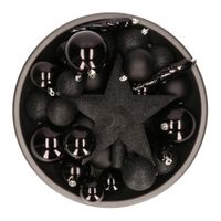 33x stuks kunststof kerstballen met piek 5-6-8 cm zwart incl. haakjes - thumbnail