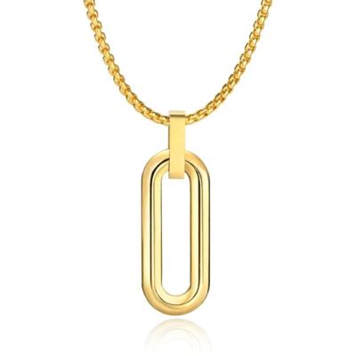 Mendes Herenketting met 3D Ovale Geometrische Hanger - Goudkleurig