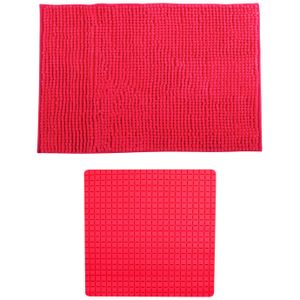 MSV Douche anti-slip mat en droogloop mat - Sevilla badkamer set - rubber/microvezel - fuchsia roze