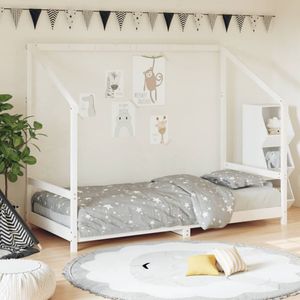 Kinderbedframe 90x200 cm massief grenenhout wit