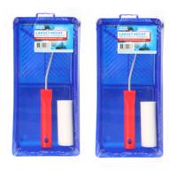 Veba Lakroller schilderset - 2x - extra fijn - verfbak en beugel - Verfset - Schuim rollers