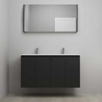 On-Line Badkamermeubelset - 120 cm - Bouwpakket - Greeploos 4 Deuren - Porseleinen Wastafel - 2 Kraangaten - Spiegelkast - Mat Zwart