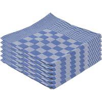 6x Theedoek blauw met blokmotief 65 x 65 cm - thumbnail