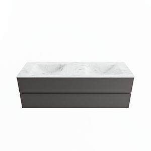MONDIAZ VICA-DLUX 150cm badmeubel onderkast Dark grey 2 lades. Inbouw wastafel CLOUD dubbel zonder kraangat, kleur Opalo.