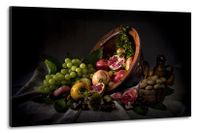 Karo-art Schilderij -Stilleven Omgevallen Fruitschaal, 100x70cm. Wanddecoratie, premium print - thumbnail