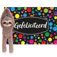 Keel toys - Cadeaukaart Gefeliciteerd met knuffeldier luiaard 50 cm - Knuffeldier